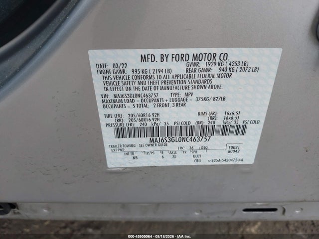 MAJ6S3GL0NC463757 Ford Ecosport Se