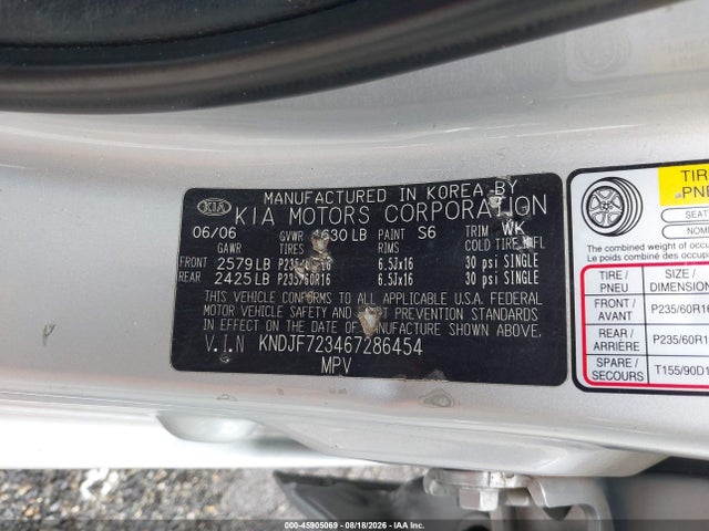 Aukcja sprzedaży 2006 Kia Sportage Ex V6/lx V6, vin: KNDJF723467286454, numer aukcji: 45905069