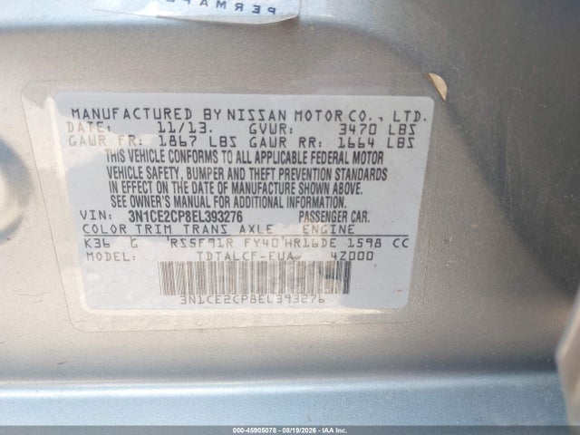 Продажа на аукционе авто 2014 Nissan Versa Note S (sr), vin: 3N1CE2CP8EL393276, номер лота: 45905078
