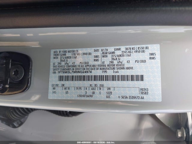 Aukcja sprzedaży 2024 Ford F-150 Lightning Flash, vin: 1FT6W3L79RWG24974, numer aukcji: 45905081