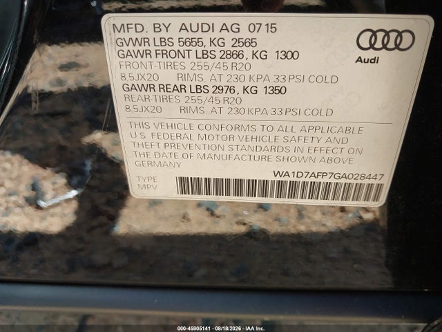 Aukcja sprzedaży 2016 Audi Q5 3.0t Premium Plus, vin: WA1D7AFP7GA028447, numer aukcji: 45905141