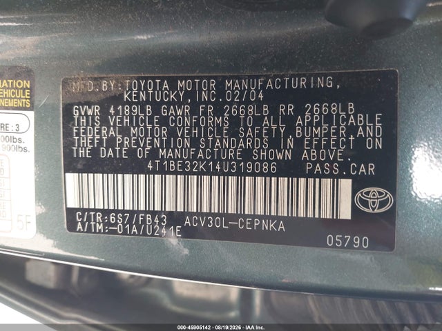Aukcja sprzedaży 2004 Toyota Camry Le, vin: 4T1BE32K14U319086, numer aukcji: 45905142