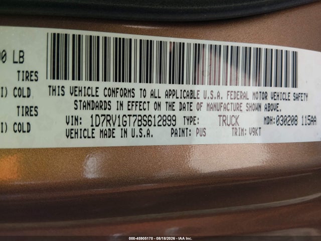 Продажа на аукционе авто 2011 Ram Ram 1500 Slt, vin: 1D7RV1GT7BS612899, номер лота: 45905170