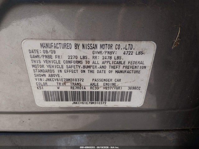 Продажа на аукционе авто 2009 Infiniti G37 Journey, vin: JNKCV61E79M310372, номер лота: 45905203