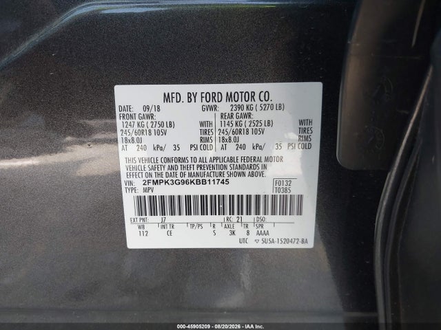 Продажа на аукционе авто 2019 Ford Edge Se, vin: 2FMPK3G96KBB11745, номер лота: 45905209
