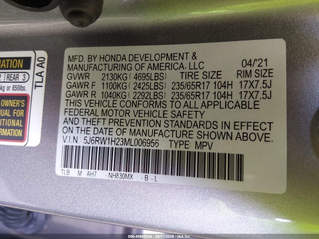 Продажа на аукционе авто 2021 Honda Cr-v 2wd Lx, vin: 5J6RW1H23ML006956, номер лота: 45905244