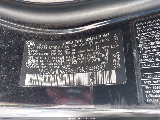 45905252 :رقم المزاد ، WBAHD6326SGK54889 vin ، 1995 Bmw 525 I Automatic مزاد بيع