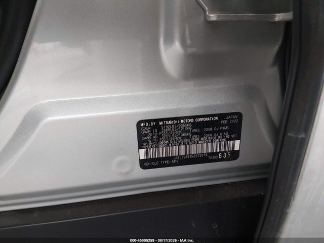 45905259 :رقم المزاد ، JA4J3VA83NZ072076 vin ، 2022 Mitsubishi Outlander Sel 2.5 2wd/sel Special Edition 2wd مزاد بيع