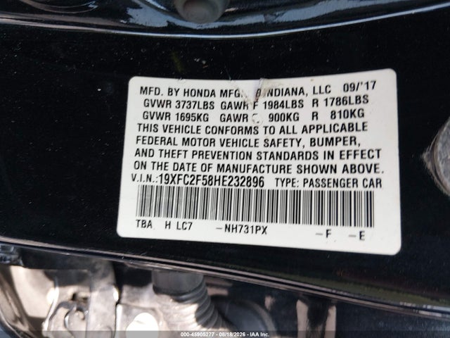 Auction sale of the 2017 Honda Civic Lx, vin: 19XFC2F58HE232896, lot number: 45905277
