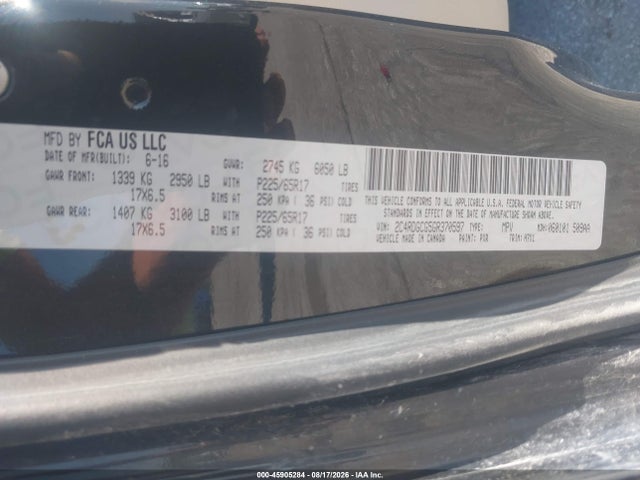 45905284 :رقم المزاد ، 2C4RDGCG5GR370597 vin ، 2016 Dodge Grand Caravan Sxt مزاد بيع