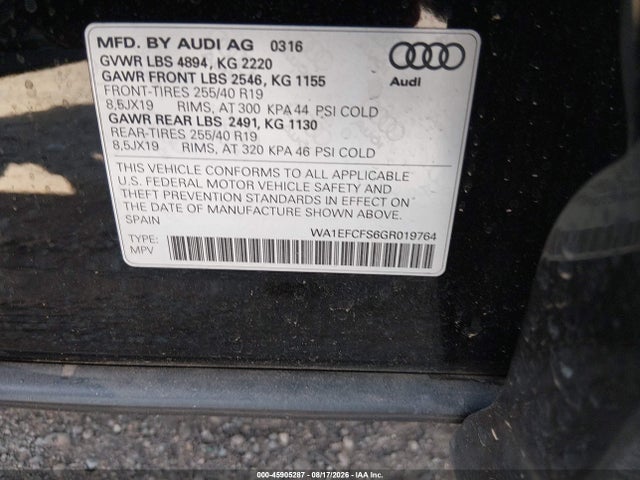 Продаж на аукціоні авто 2016 Audi Q3 2.0t Premium Plus, vin: WA1EFCFS6GR019764, номер лоту: 45905287