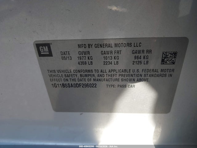 Aukcja sprzedaży 2013 Chevrolet Malibu 1ls, vin: 1G11B5SA0DF296022, numer aukcji: 45905299