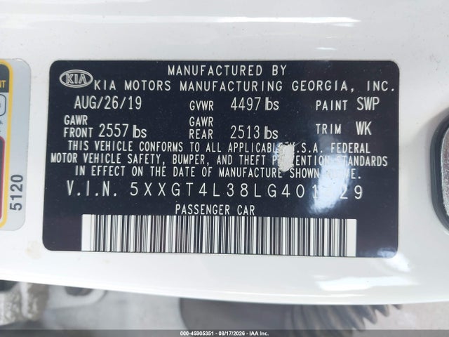 Продаж на аукціоні авто 2020 Kia Optima Lx, vin: 5XXGT4L38LG401429, номер лоту: 45905351