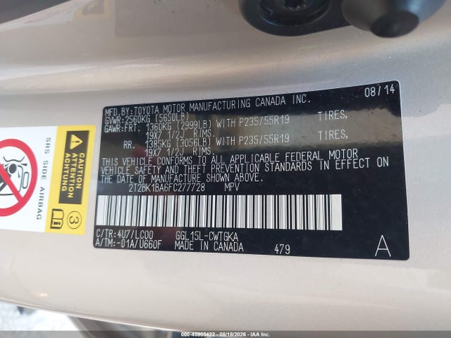 Продажа на аукционе авто 2015 Lexus Rx 350, vin: 2T2BK1BA6FC277728, номер лота: 45905422