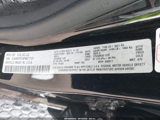 Продажа на аукционе авто 2023 Ram 1500 Laramie  4x4 6'4 Box, vin: 1C6SRFRT0PN577131, номер лота: 45905425