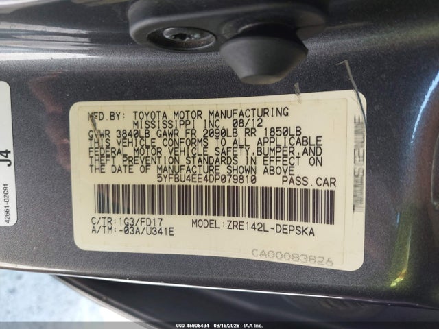 Продаж на аукціоні авто 2013 Toyota Corolla S, vin: 5YFBU4EE4DP079810, номер лоту: 45905434