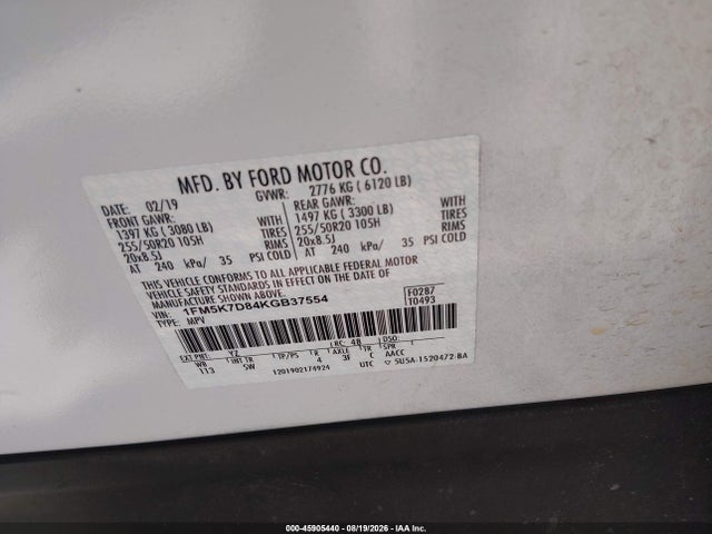Ford EXPLORER XLT 2019 1FM5K7D84KGB37554 Image 9