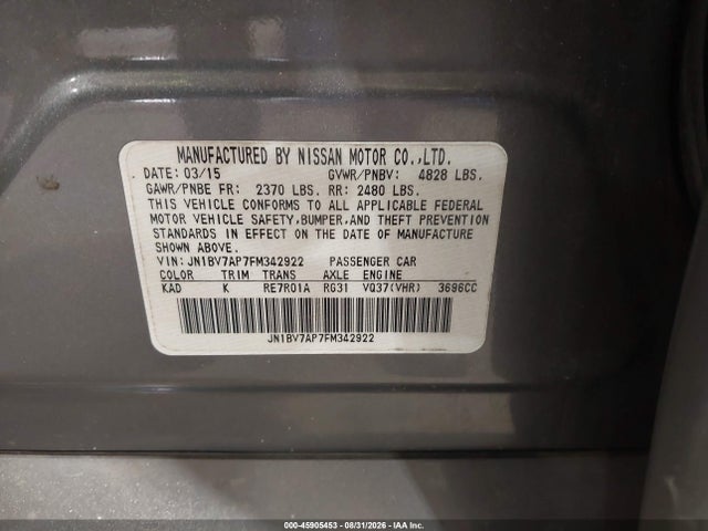 Aukcja sprzedaży 2015 Infiniti Q50 Premium, vin: JN1BV7AP7FM342922, numer aukcji: 45905453