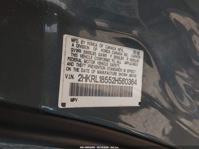 Aukcja sprzedaży 2002 Honda Odyssey Lx, vin: 2HKRL18552H560364, numer aukcji: 45905498
