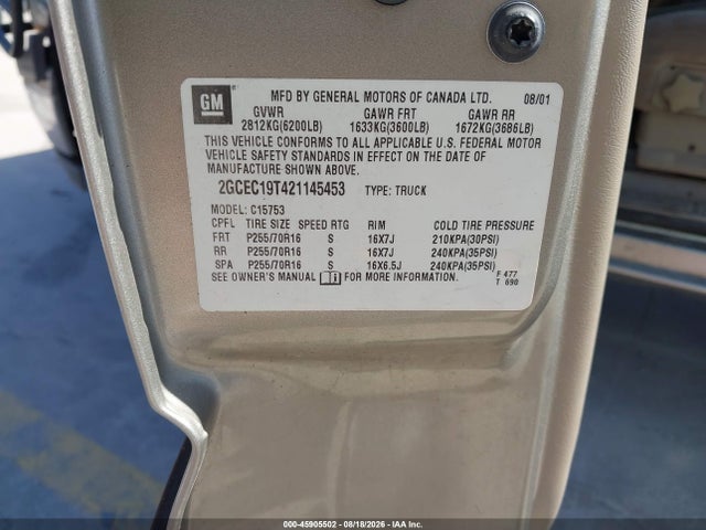 Продаж на аукціоні авто 2002 Chevrolet Silverado 1500 Ls, vin: 2GCEC19T421145453, номер лоту: 45905502