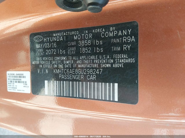 Aukcja sprzedaży 2016 Hyundai Veloster Turbo, vin: KMHTC6AE8GU298247, numer aukcji: 45905514