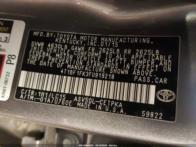 Aukcja sprzedaży 2015 Toyota Camry Xse, vin: 4T1BF1FK3FU919218, numer aukcji: 45905525