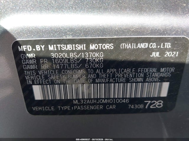Продажа на аукционе авто 2021 Mitsubishi Mirage Carbonite Edition/es/le, vin: ML32AUHJ0MH010046, номер лота: 45905537