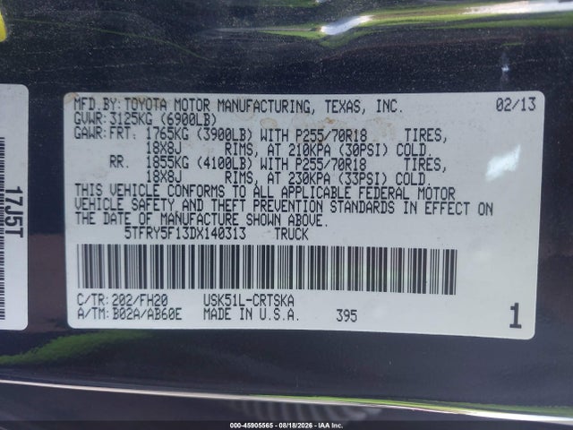 Продаж на аукціоні авто 2013 Toyota Tundra Grade 5.7l V8, vin: 5TFRY5F13DX140313, номер лоту: 45905565