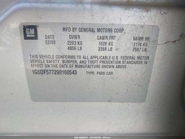 2009 Cadillac Cts Rwd W/1sa მანქანა იყიდება აუქციონზე, vin: 1G6DF577290160543, აუქციონის ნომერი: 45905567
