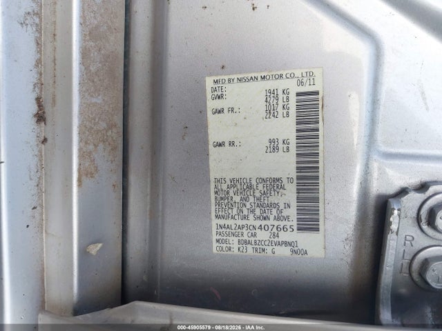 Продаж на аукціоні авто 2012 Nissan Altima 2.5 S, vin: 1N4AL2AP3CN407665, номер лоту: 45905579
