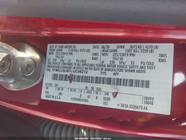 Aukcja sprzedaży 2020 Ford Escape Titanium, vin: 1FMCU9J97LUC08212, numer aukcji: 45905597
