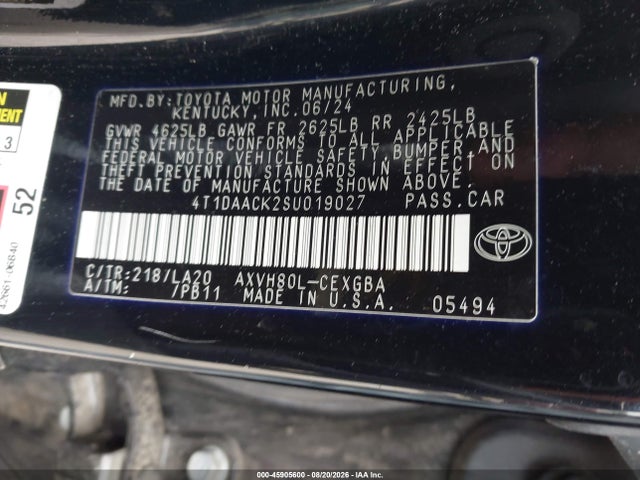 Продаж на аукціоні авто 2025 Toyota Camry Xle, vin: 4T1DAACK2SU019027, номер лоту: 45905600