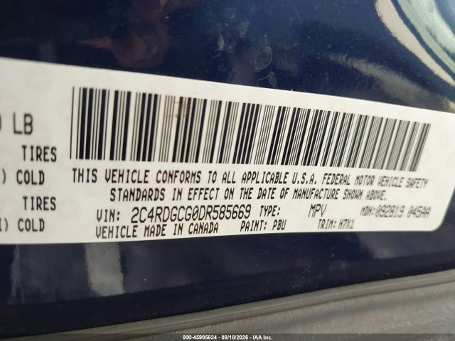 2013 Dodge Grand Caravan Sxt მანქანა იყიდება აუქციონზე, vin: 2C4RDGCG0DR585669, აუქციონის ნომერი: 45905634