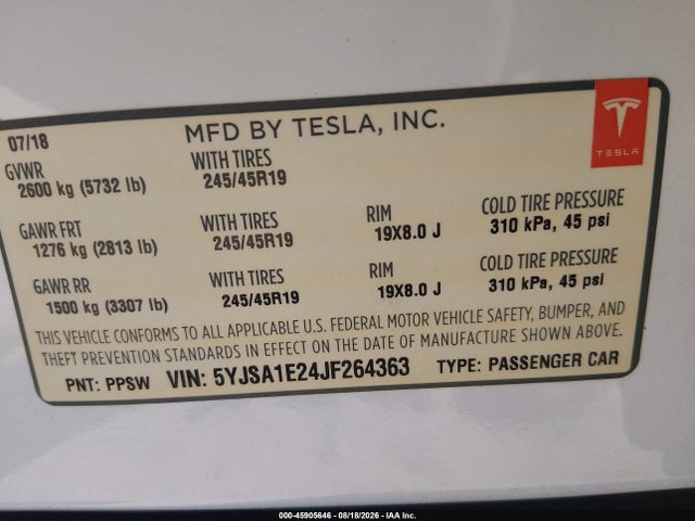 Tesla MODEL S 2018 5YJSA1E24JF264363 Image 9