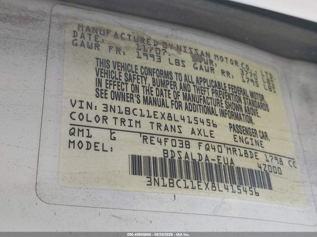 Продаж на аукціоні авто 2008 Nissan Versa 1.8 S, vin: 3N1BC11EX8L415456, номер лоту: 45905660