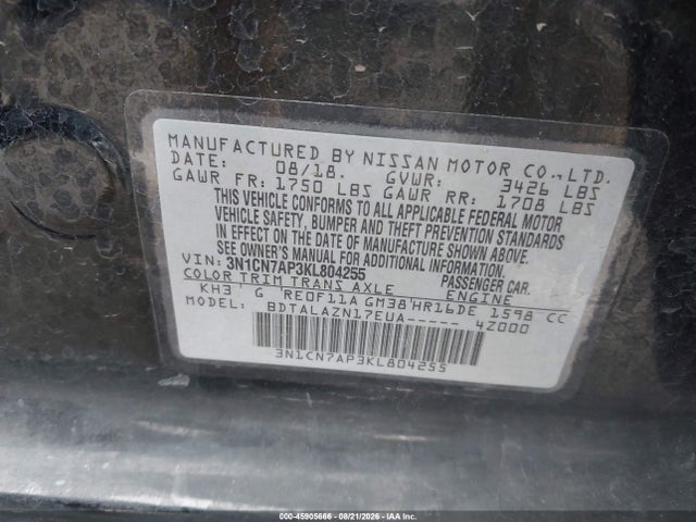 Nissan Versa 1.6 S+ 2019 3N1CN7AP3KL804255 Image 9