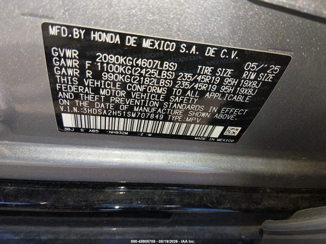 Aukcja sprzedaży 2025 Acura Adx A-spec, vin: 3HDSA2H51SM707849, numer aukcji: 45905708