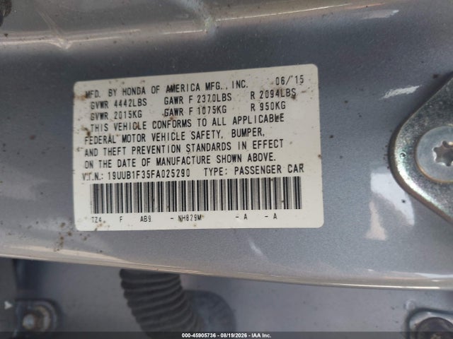 Aukcja sprzedaży 2015 Acura Tlx, vin: 19UUB1F35FA025290, numer aukcji: 45905736