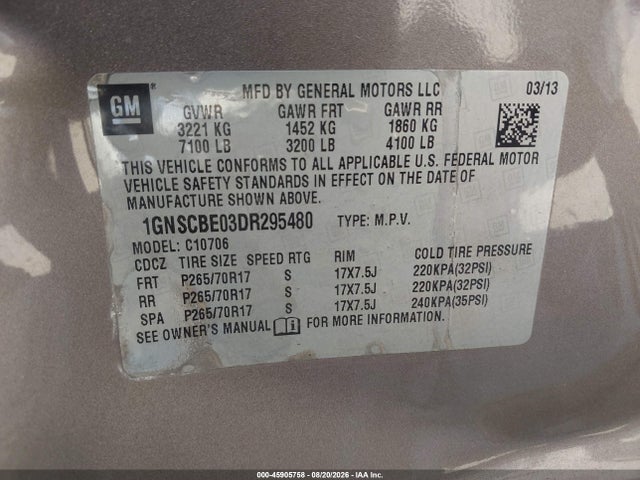 Продаж на аукціоні авто 2013 Chevrolet Tahoe Lt, vin: 1GNSCBE03DR295480, номер лоту: 45905758