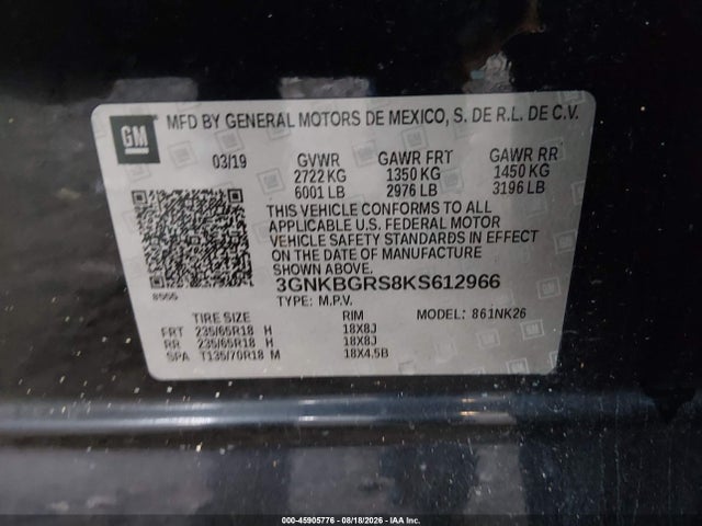 Aukcja sprzedaży 2019 Chevrolet Blazer, vin: 3GNKBGRS8KS612966, numer aukcji: 45905776