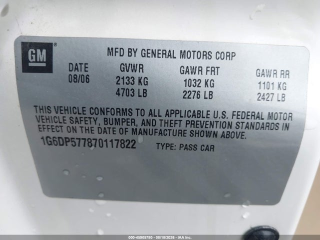 45905780 :رقم المزاد ، 1G6DP577870117822 vin ، 2007 Cadillac Cts Base W/1sb مزاد بيع