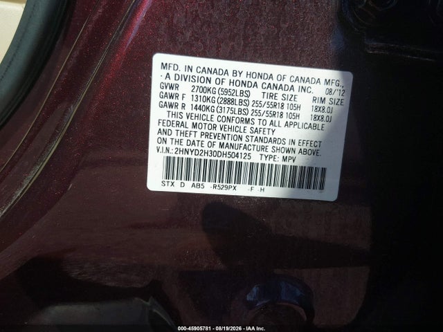 Aukcja sprzedaży 2013 Acura Mdx Technology Package, vin: 2HNYD2H30DH504125, numer aukcji: 45905781