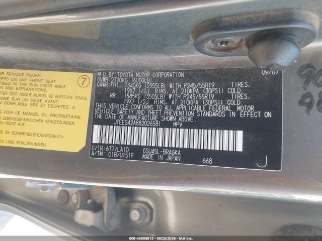 Aukcja sprzedaży 2008 Toyota Highlander Limited, vin: JTEES42A882026581, numer aukcji: 45905812