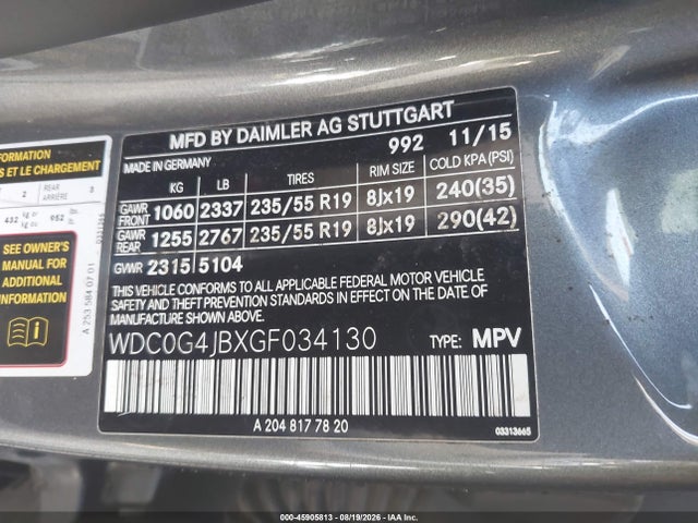 Продаж на аукціоні авто 2016 Mercedes-benz Glc 300, vin: WDC0G4JBXGF034130, номер лоту: 45905813