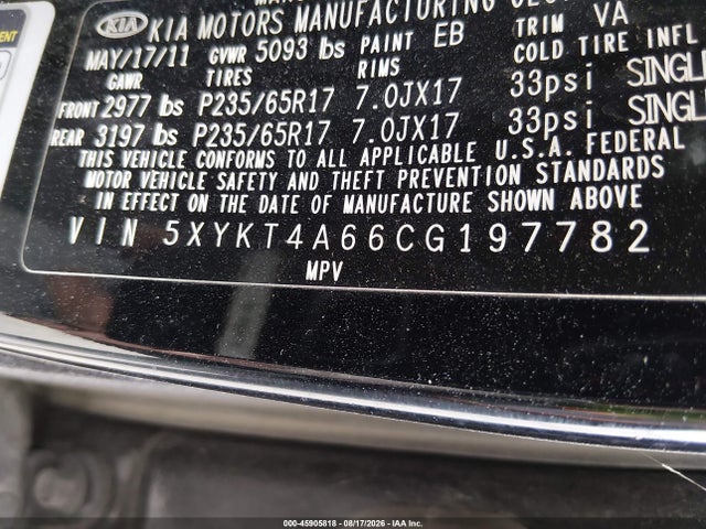 Aukcja sprzedaży 2012 Kia Sorento Lx, vin: 5XYKT4A66CG197782, numer aukcji: 45905818