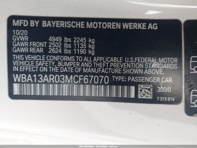 Продажа на аукционе авто 2021 Bmw M440i Xdrive, vin: WBA13AR03MCF67070, номер лота: 45905828