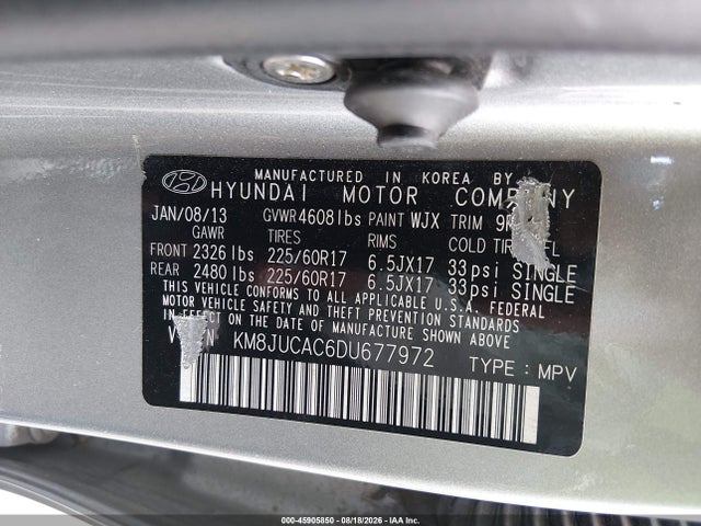 Продажа на аукционе авто 2013 Hyundai Tucson Gls, vin: KM8JUCAC6DU677972, номер лота: 45905850