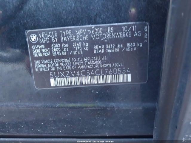 Продажа на аукционе авто 2012 Bmw X5 Xdrive35i/xdrive35i Premium/xdrive35i Sport Activity, vin: 5UXZV4C54CL760554, номер лота: 45905860