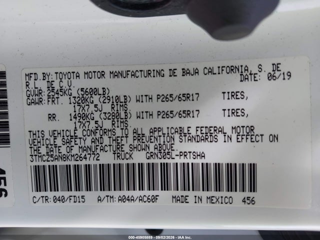 Продаж на аукціоні авто 2019 Toyota Tacoma Trd Sport, vin: 3TMCZ5AN8KM264772, номер лоту: 45905889