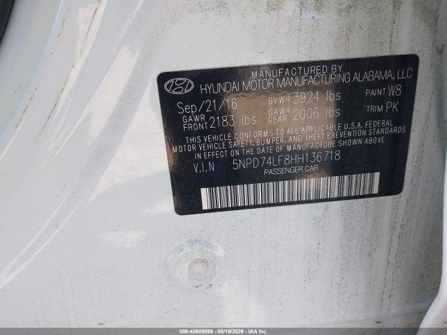 2017 Hyundai Elantra Se მანქანა იყიდება აუქციონზე, vin: 5NPD74LF8HH136718, აუქციონის ნომერი: 45905899